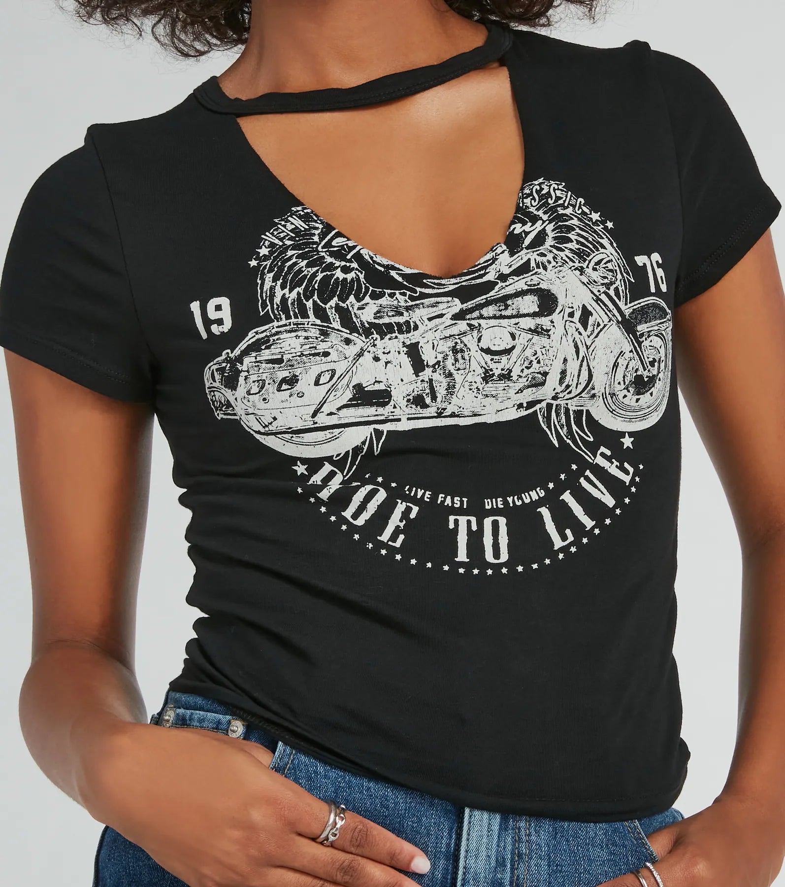 Moto Babe Cutout Knit Graphic Tee - Image 4