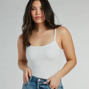 Smooth Silhouette Square Neck Rib Knit Bodysuit