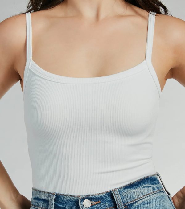 Smooth Silhouette Square Neck Rib Knit Bodysuit - Image 4