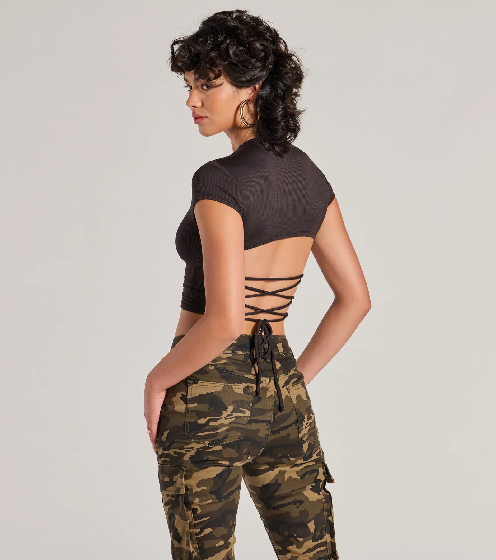 Trendy Cutie Lace-Up Ribbed Smooth Knit Crop Top - Image 10