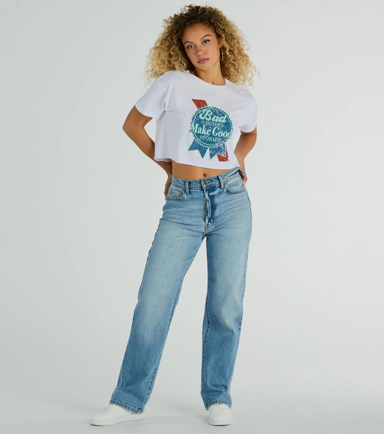 Bad Choices Make Good Stories Cropped Graphic Tee - Image 3