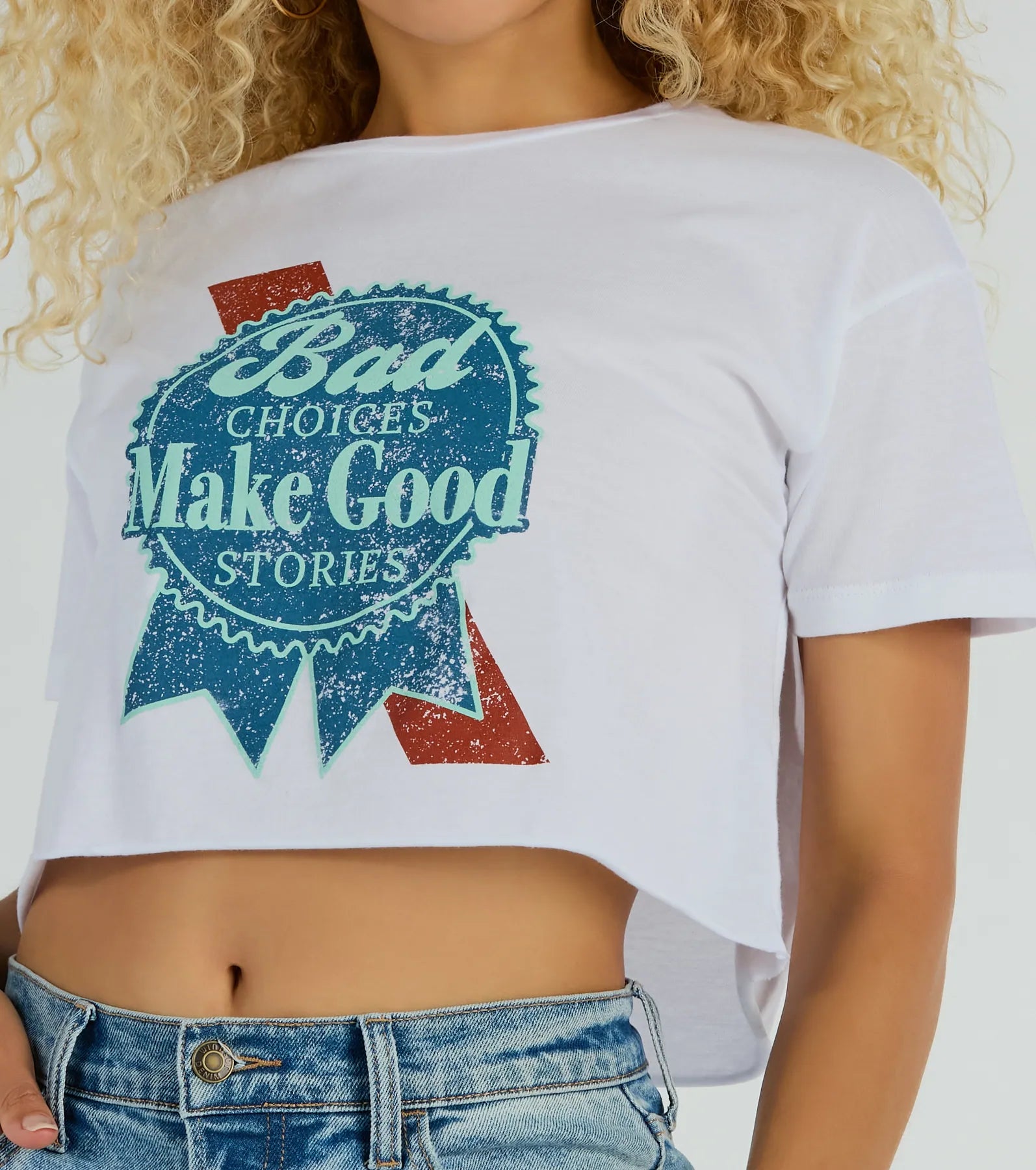 Bad Choices Make Good Stories Cropped Graphic Tee - Image 4