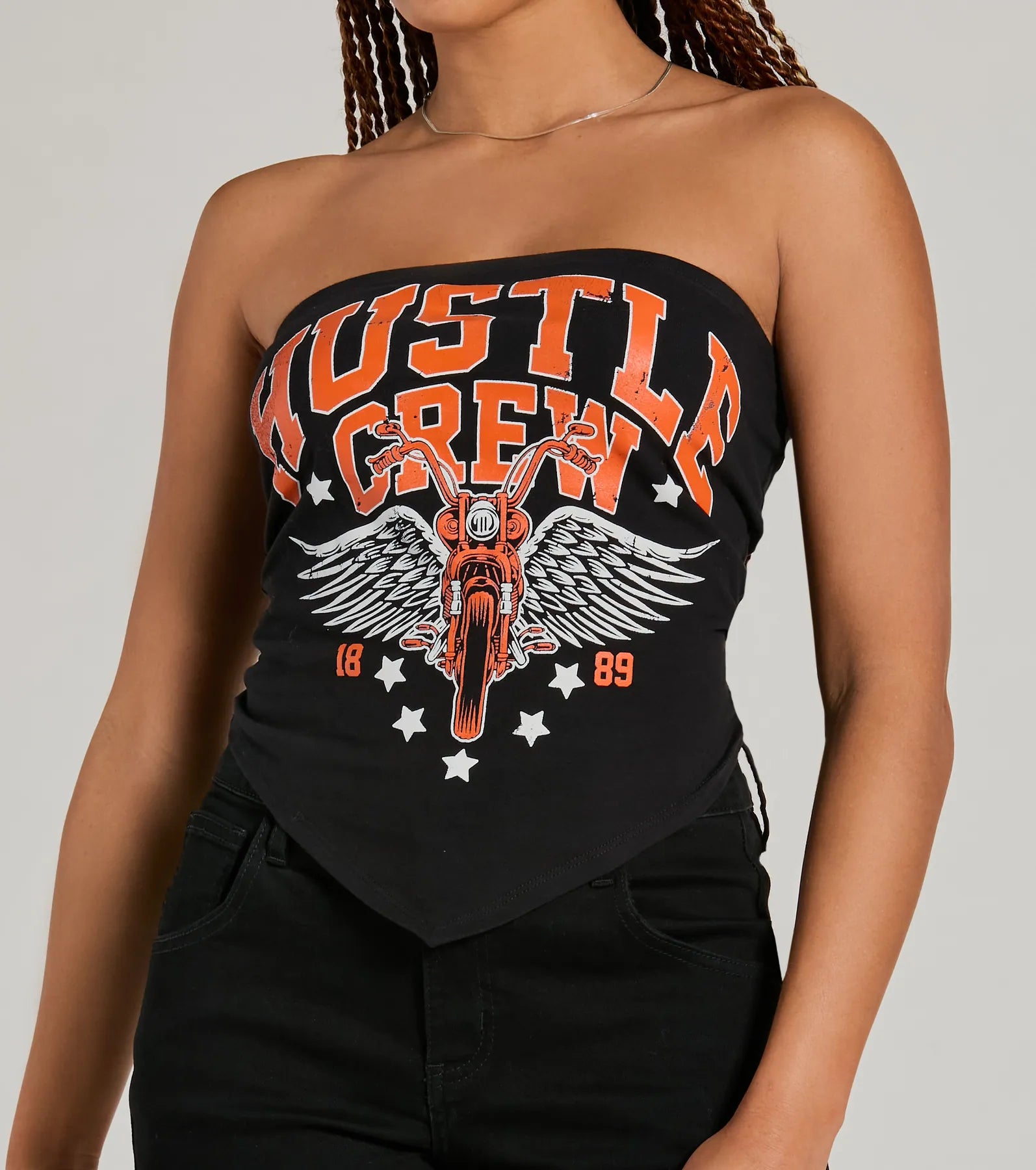 Hustle Crew Strapless Tube Graphic Crop Top - Image 4