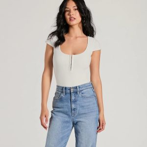 Trendy Vibe Hook And Eye Ribbed Knit Bodysuit