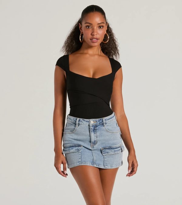 Sweet Traits Cap Sleeve Crisscross Rib Knit Bodysuit - Image 6