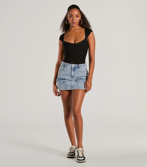 Sweet Traits Cap Sleeve Crisscross Rib Knit Bodysuit - Image 8