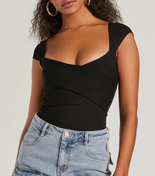 Sweet Traits Cap Sleeve Crisscross Rib Knit Bodysuit - Image 9