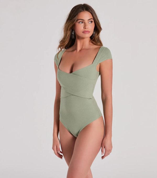 Sweet Traits Cap Sleeve Crisscross Rib Knit Bodysuit - Image 2