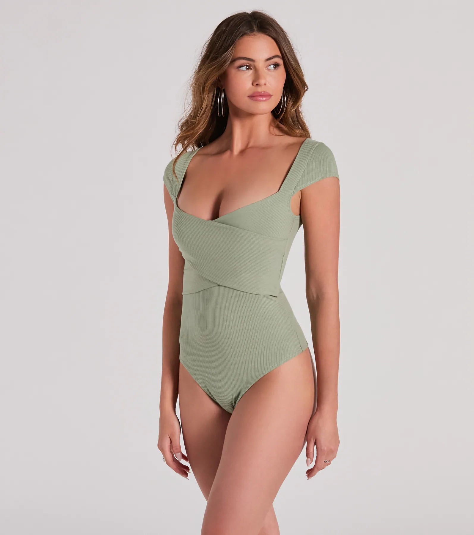 Sweet Traits Cap Sleeve Crisscross Rib Knit Bodysuit - Image 2