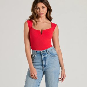 Flirty Does It Square Neck Rib Knit Bodysuit