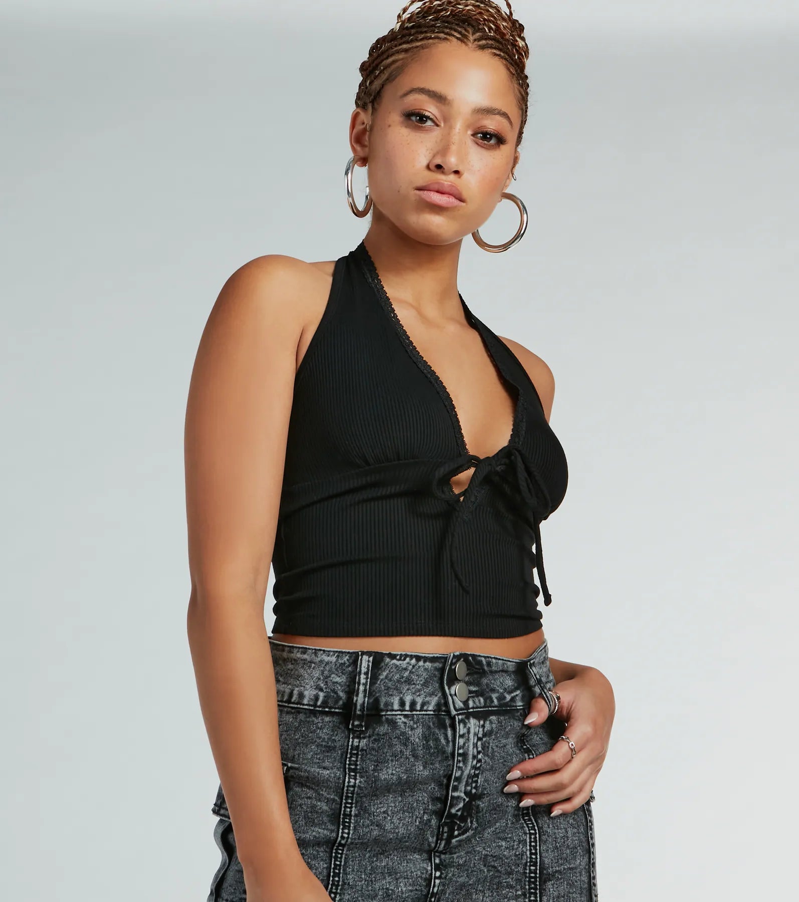 Mood For Love Lace Trim Halter Crop Top - Image 5