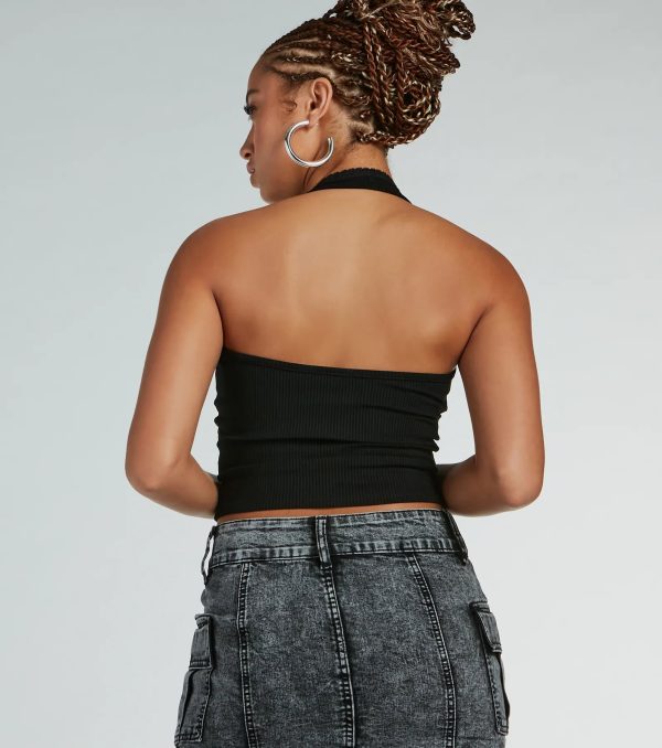 Mood For Love Lace Trim Halter Crop Top - Image 6