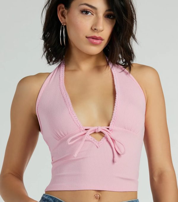 Mood For Love Lace Trim Halter Crop Top - Image 12