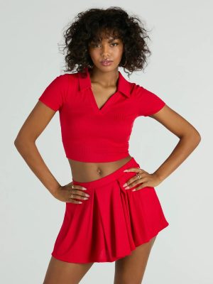 Game Set Collar Short Sleeve Crop Top