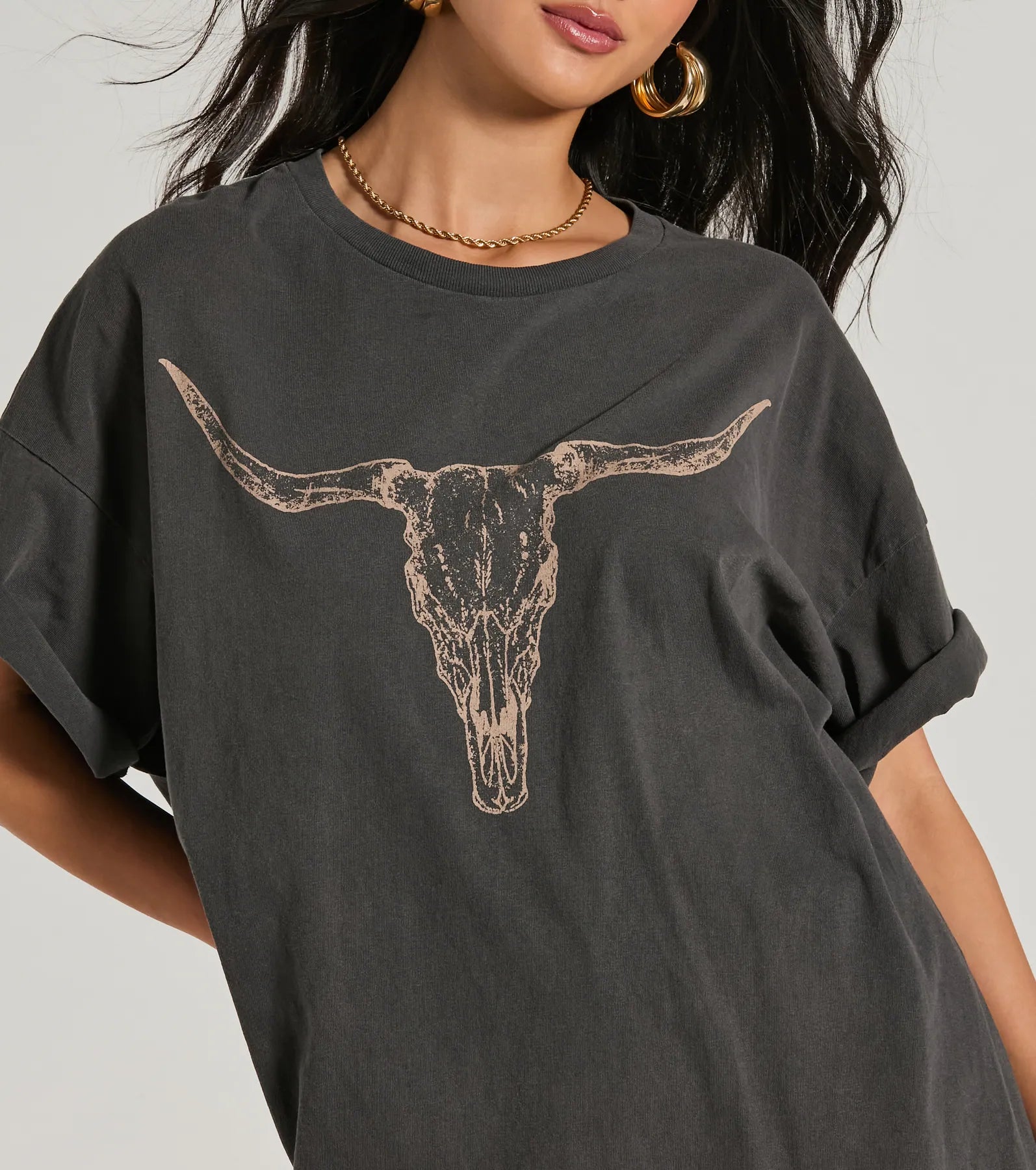 Giddy Up Cowgirl Longhorn Oversized Graphic Tee - Image 4