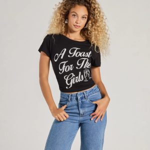 A Toast For The Girls Crop Graphic Tee
