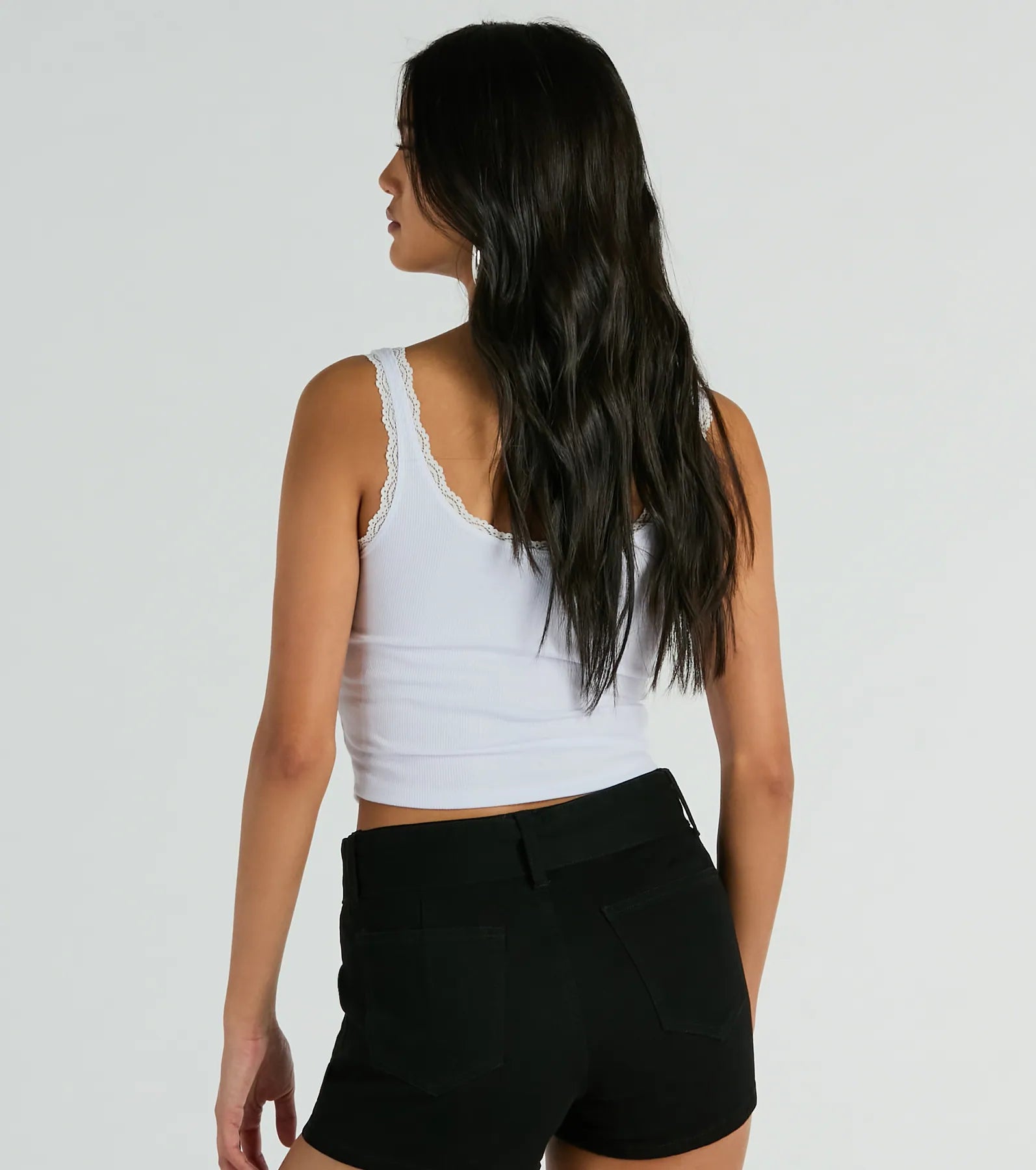 Bite Me Lace Trim Scoop Neck Crop Tank Top - Image 2
