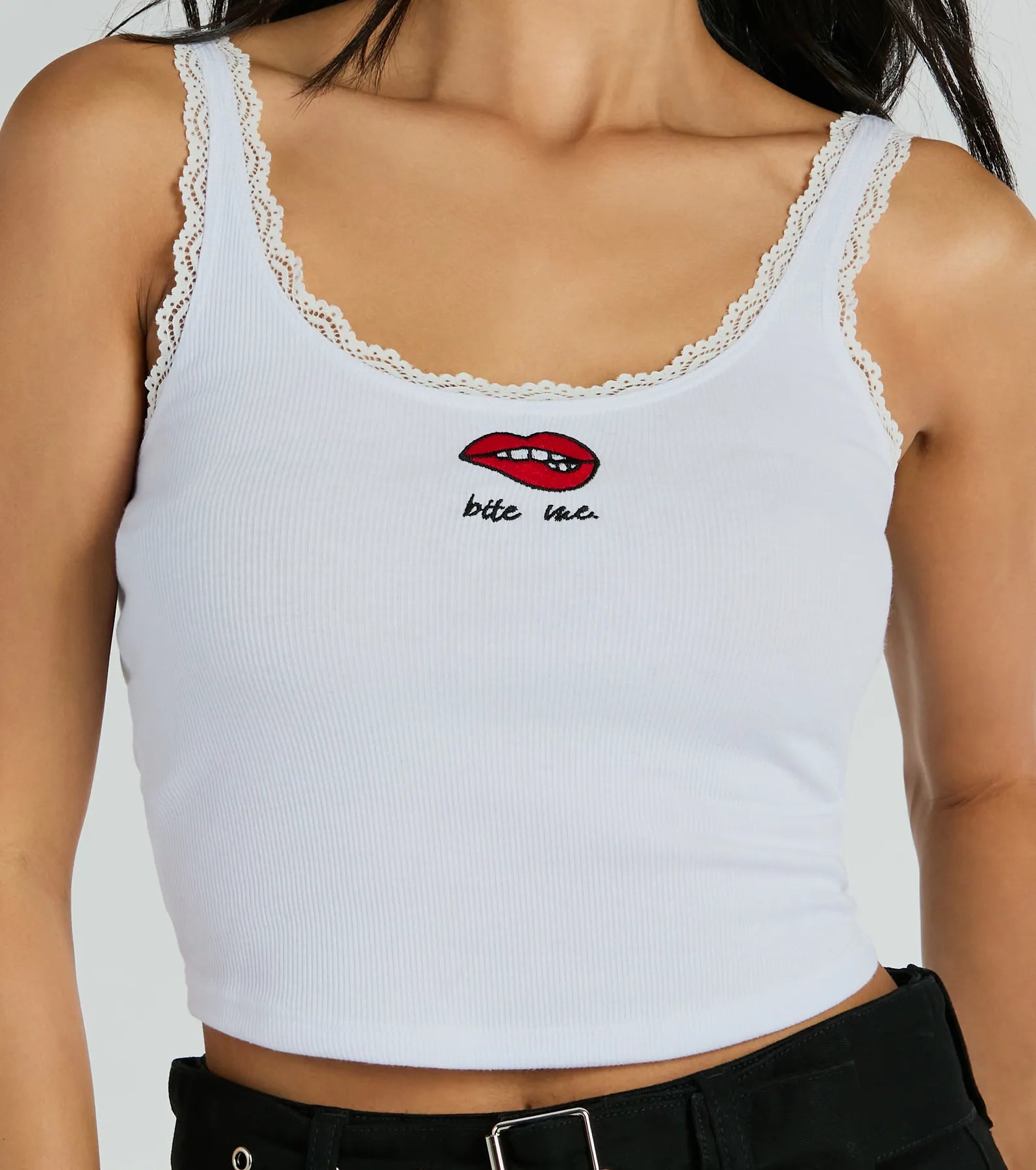 Bite Me Lace Trim Scoop Neck Crop Tank Top - Image 4