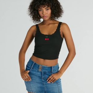 Cherry Picking Lace Trim Tank Top