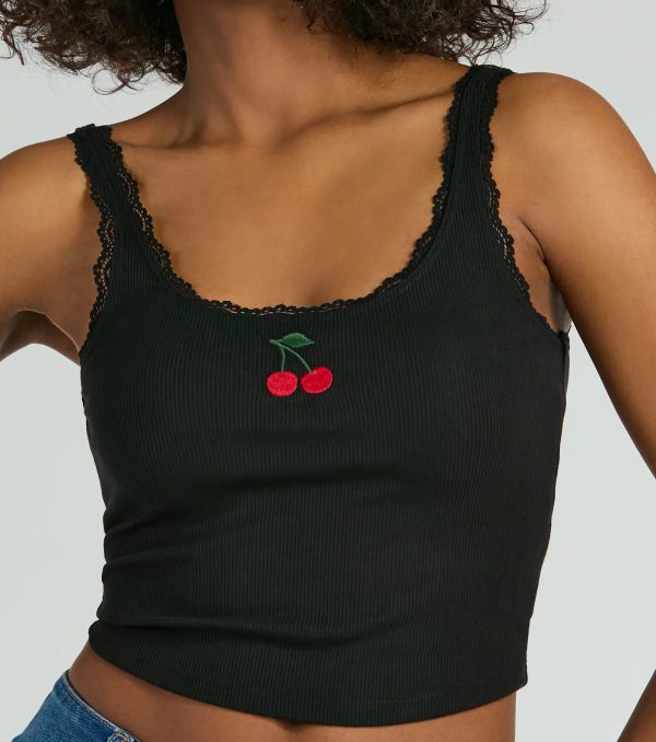 Cherry Picking Lace Trim Tank Top - Image 4