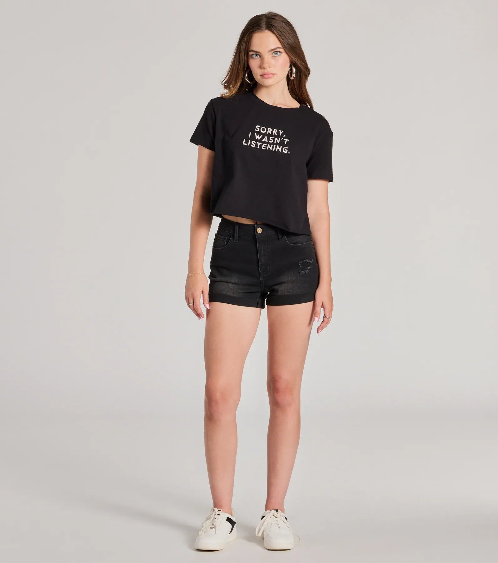 Sorry I Wasn't Listening Crop Graphic Tee - Image 3