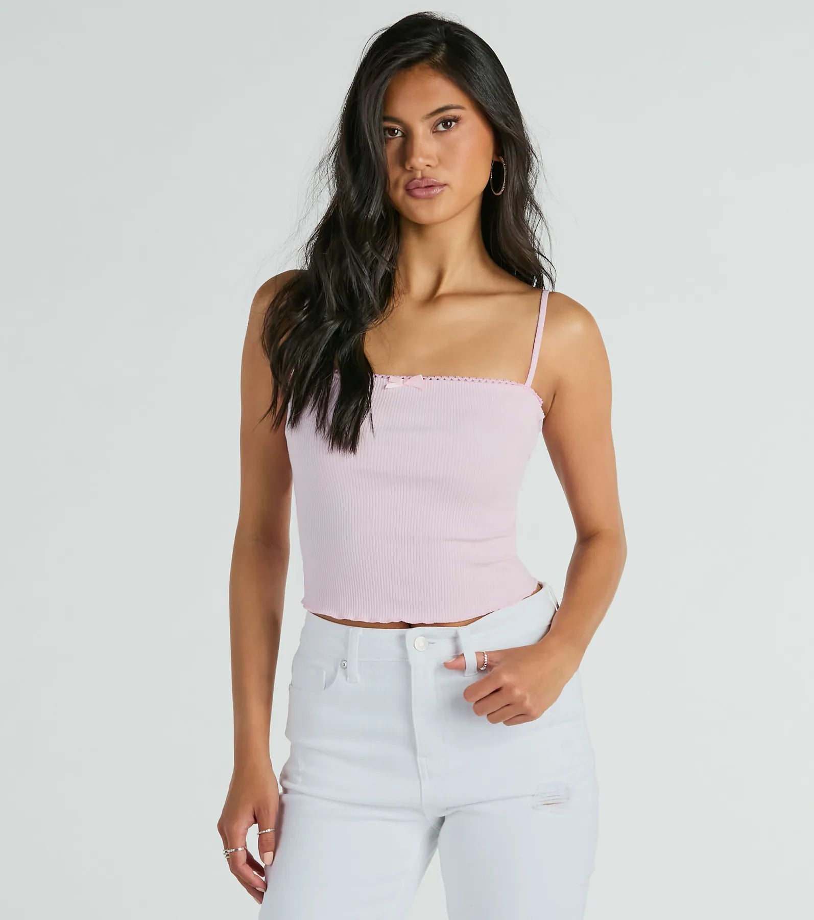 Basics To Love Lace Trim Bow Crop Tank Top - Image 5