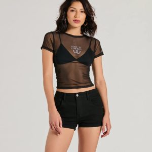 Cool It Cowboy Sheer Mesh Graphic Top