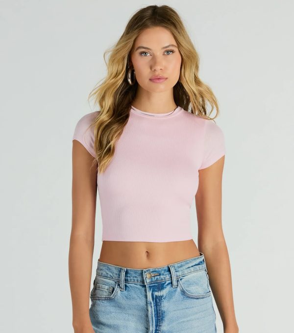 Effortless Style Short Sleeve Ribbed Knit Crop Top - Image 5