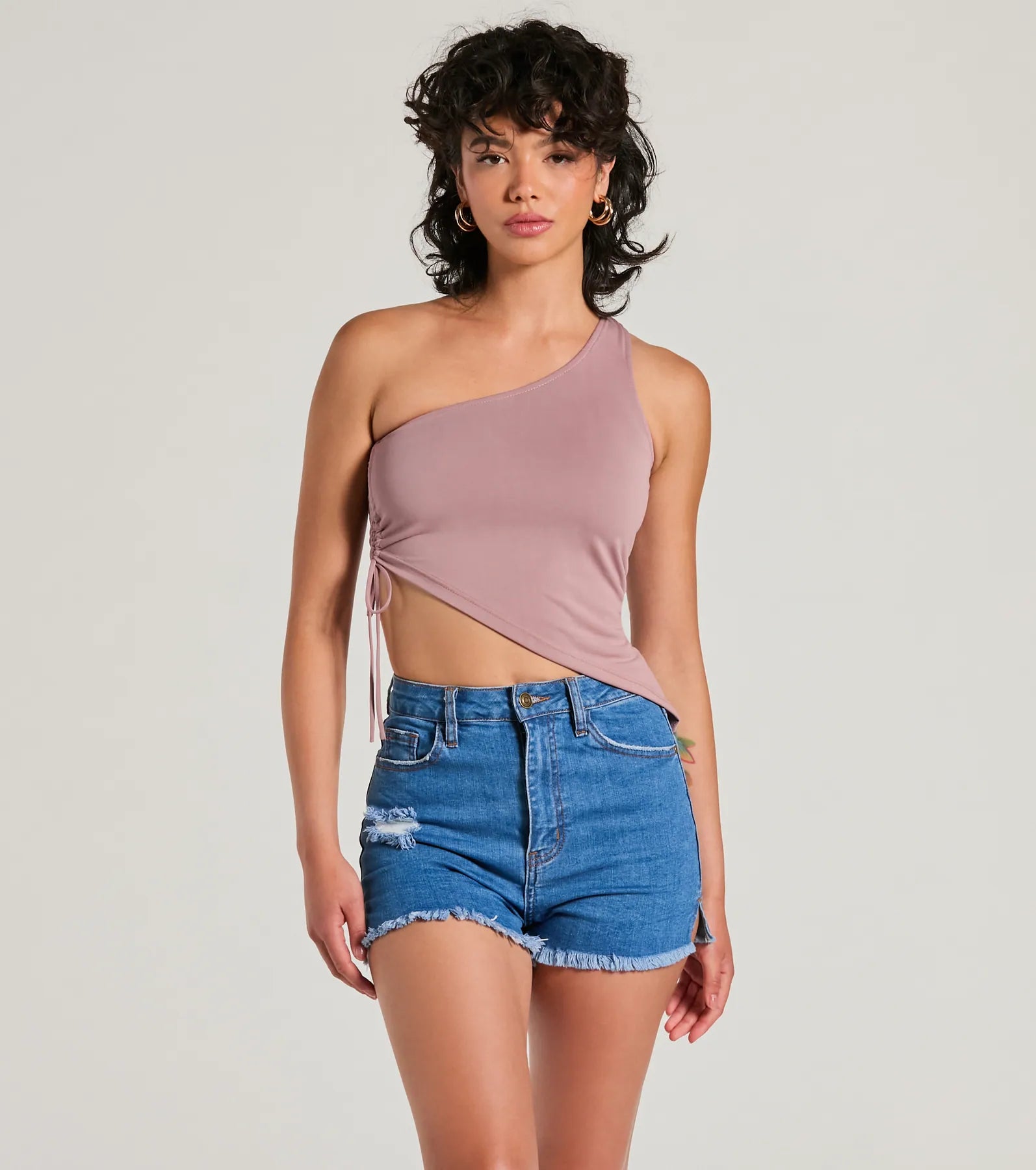 Mentionable Flirt One-Shoulder Asymmetrical Crop Top - Image 5