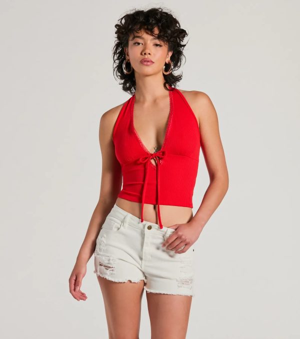 Mood For Love Lace Trim Halter Crop Top - Image 13