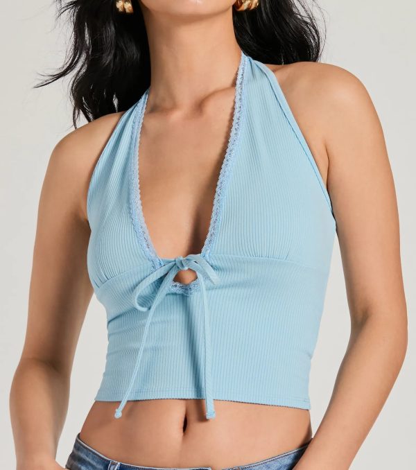 Mood For Love Lace Trim Halter Crop Top - Image 4