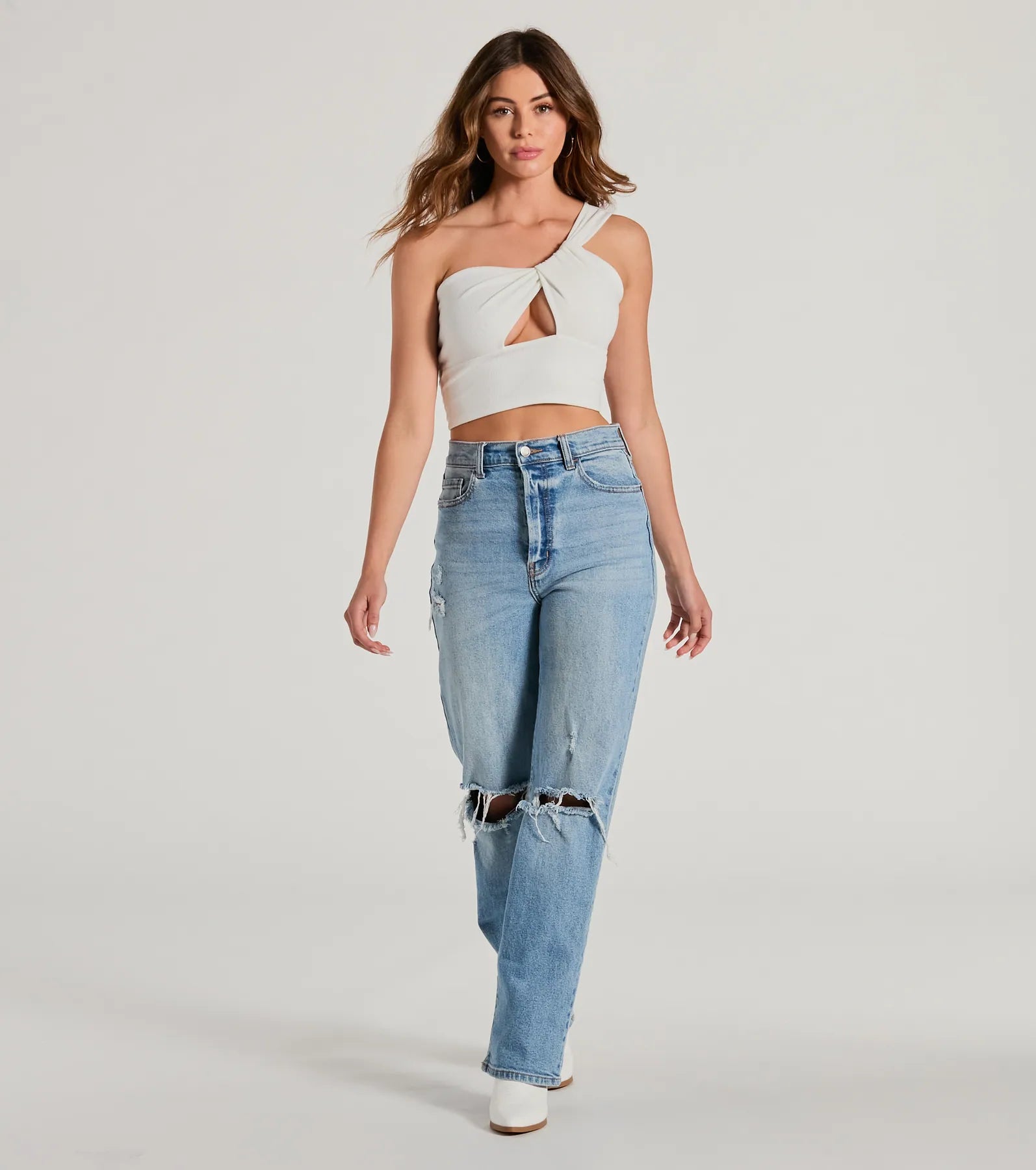 Here To Slay One-Shoulder Cutout Knit Crop Top - Image 15