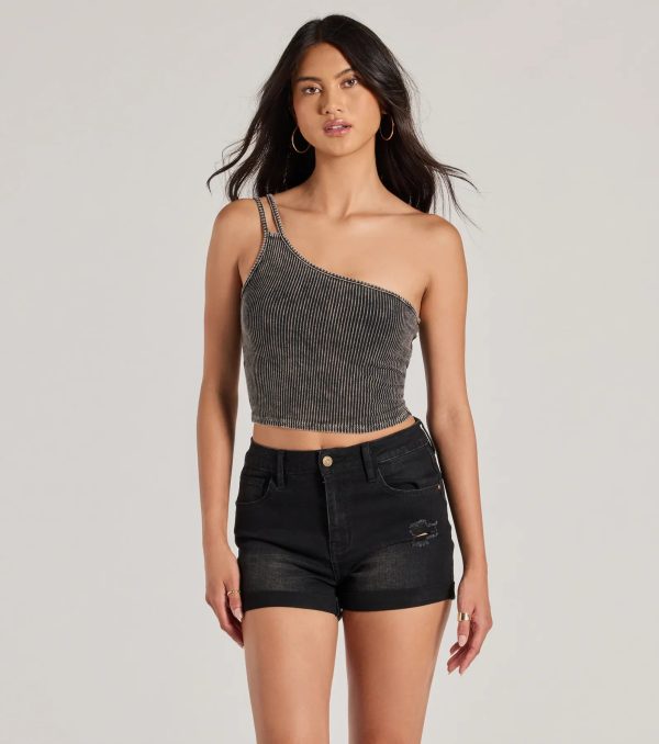 Confident Flirty Strappy One-Shoulder Crop Top - Image 5