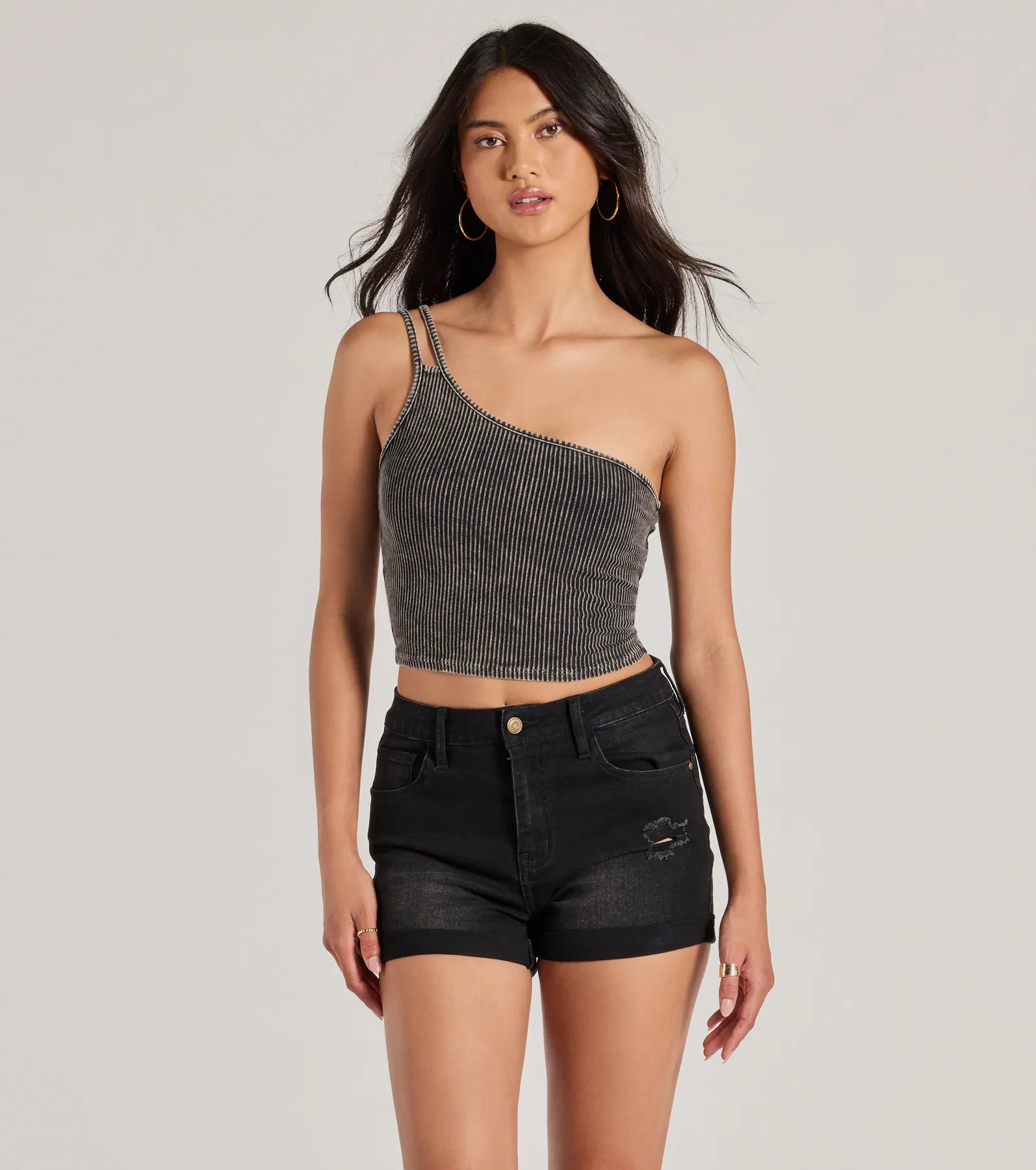 Confident Flirty Strappy One-Shoulder Crop Top - Image 5