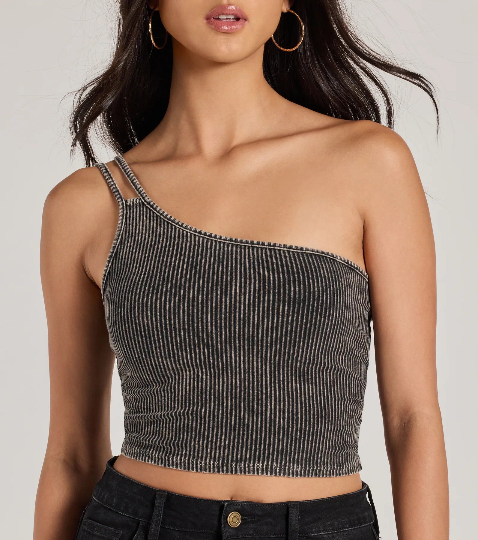 Confident Flirty Strappy One-Shoulder Crop Top - Image 8