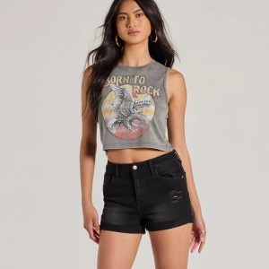 Born To Rock Mineral Wash Graphic Tank Top