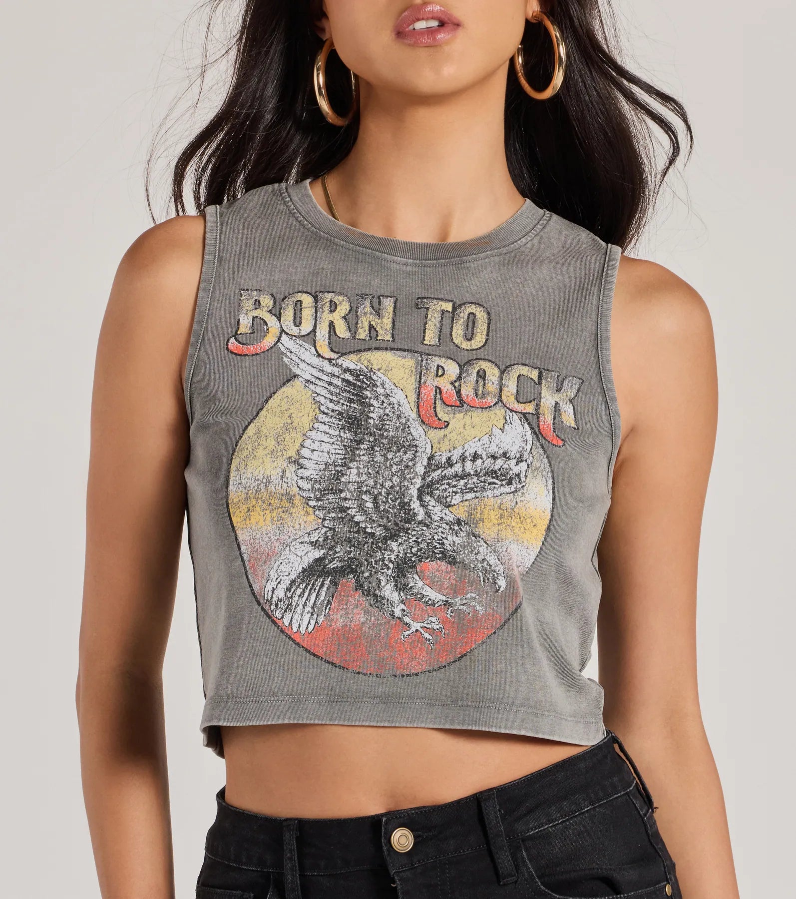 Born To Rock Mineral Wash Graphic Tank Top - Image 4