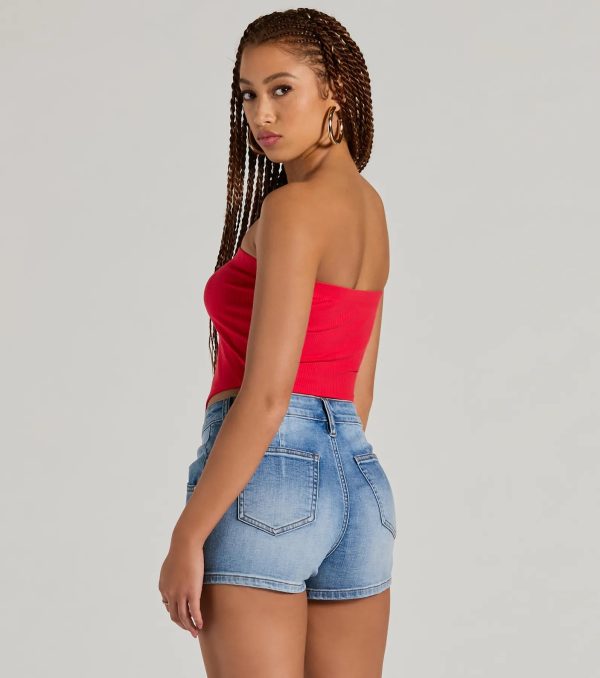 Flirty Focus Strapless Rib Knit Tube Crop Top - Image 2