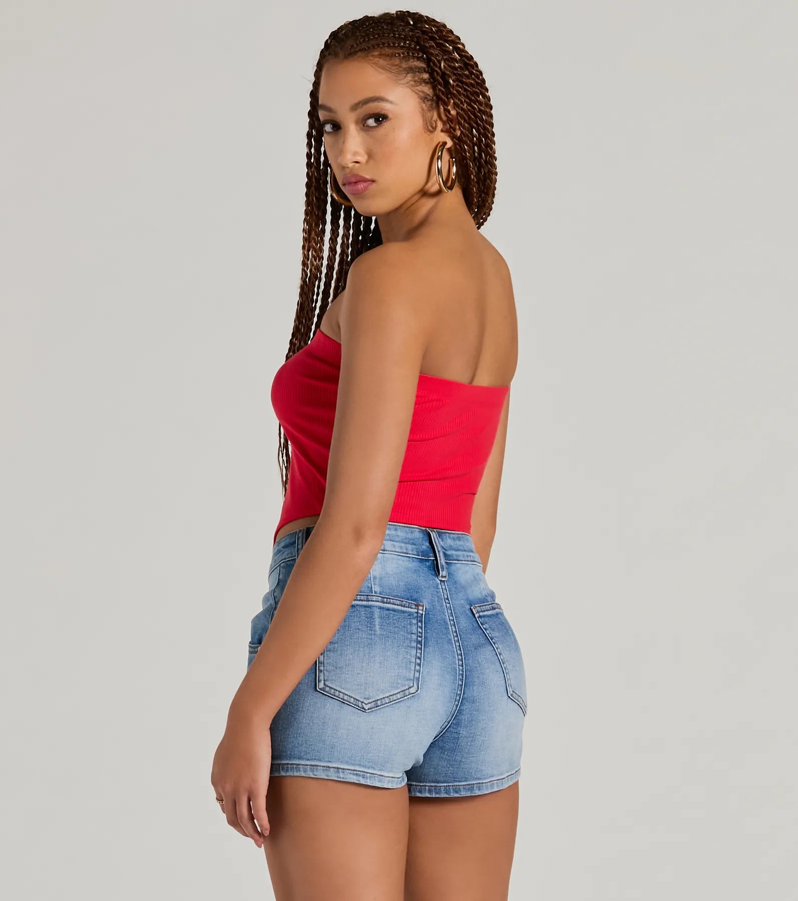 Flirty Focus Strapless Rib Knit Tube Crop Top - Image 2