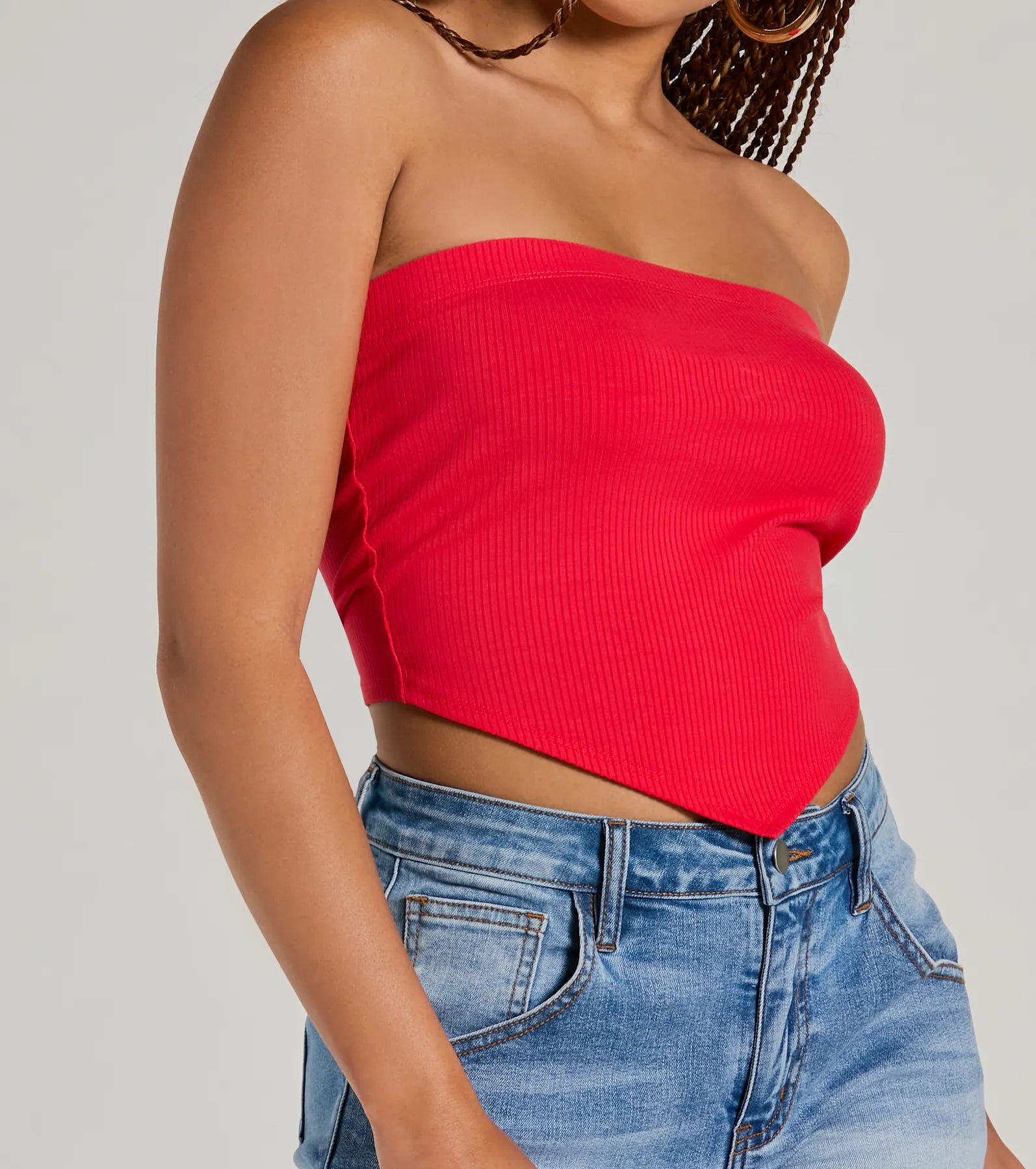 Flirty Focus Strapless Rib Knit Tube Crop Top - Image 4