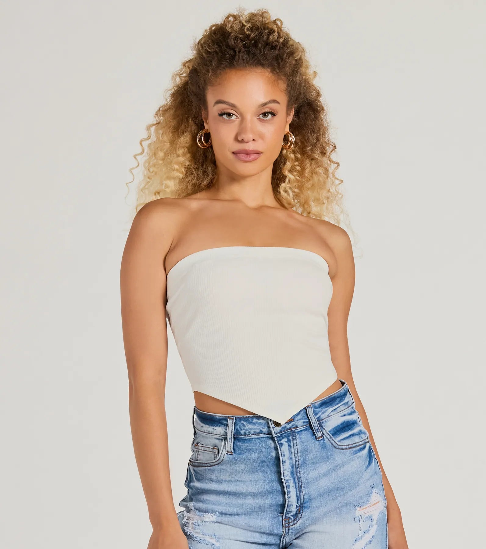Flirty Focus Strapless Rib Knit Tube Crop Top - Image 5
