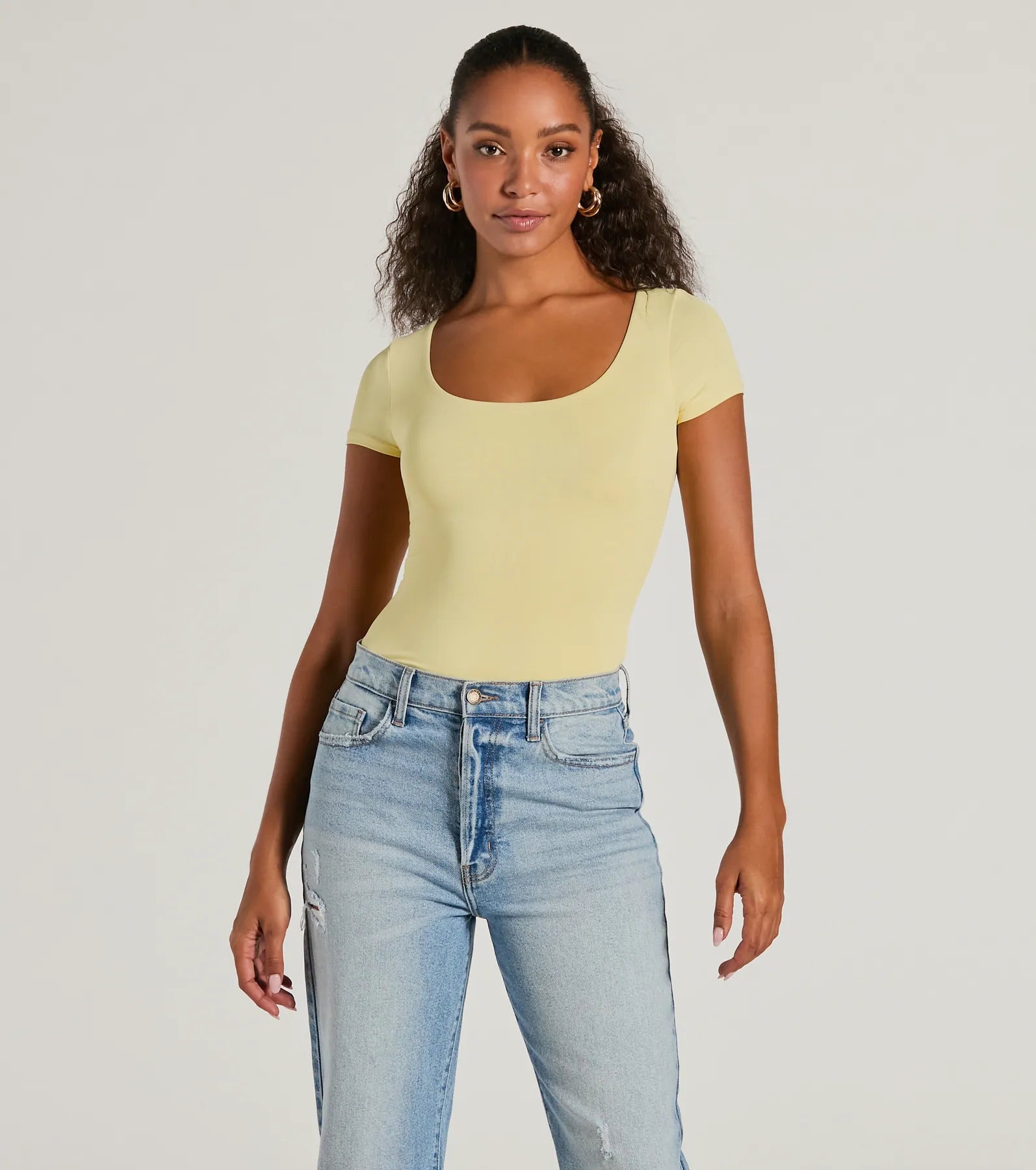 Smooth Silhouette Scoop Neck Short Sleeve Bodysuit - Image 20