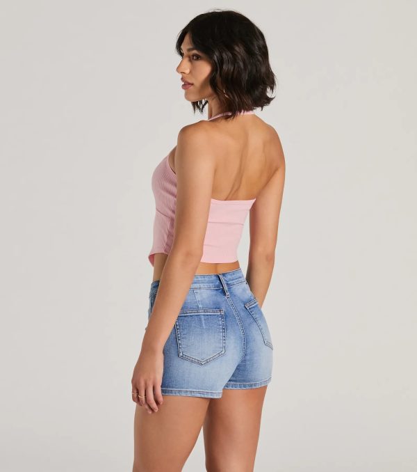 All Day Darling Halter V-Neck Lace Trim Crop Top - Image 6