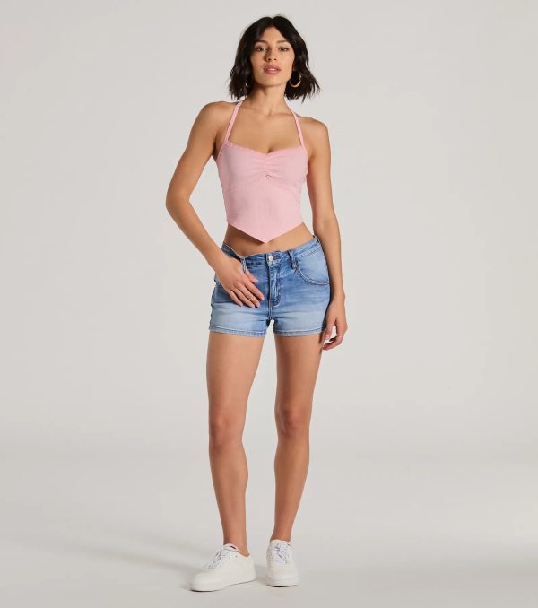 All Day Darling Halter V-Neck Lace Trim Crop Top - Image 7