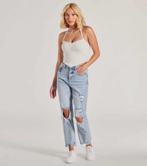 All Day Darling Halter V-Neck Lace Trim Crop Top - Image 3