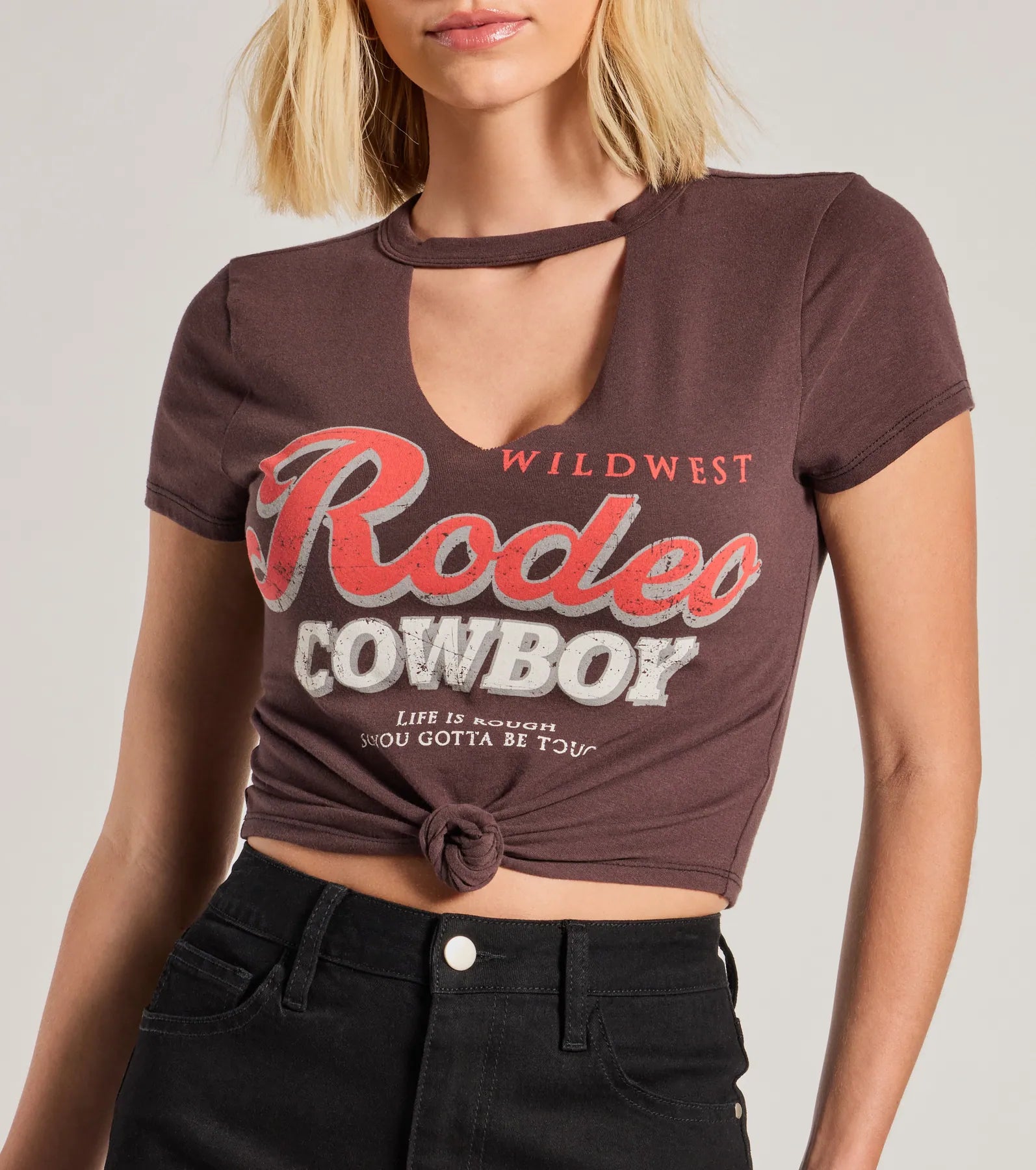 Rodeo Cowboy Cutout Crop Graphic Tee - Image 4