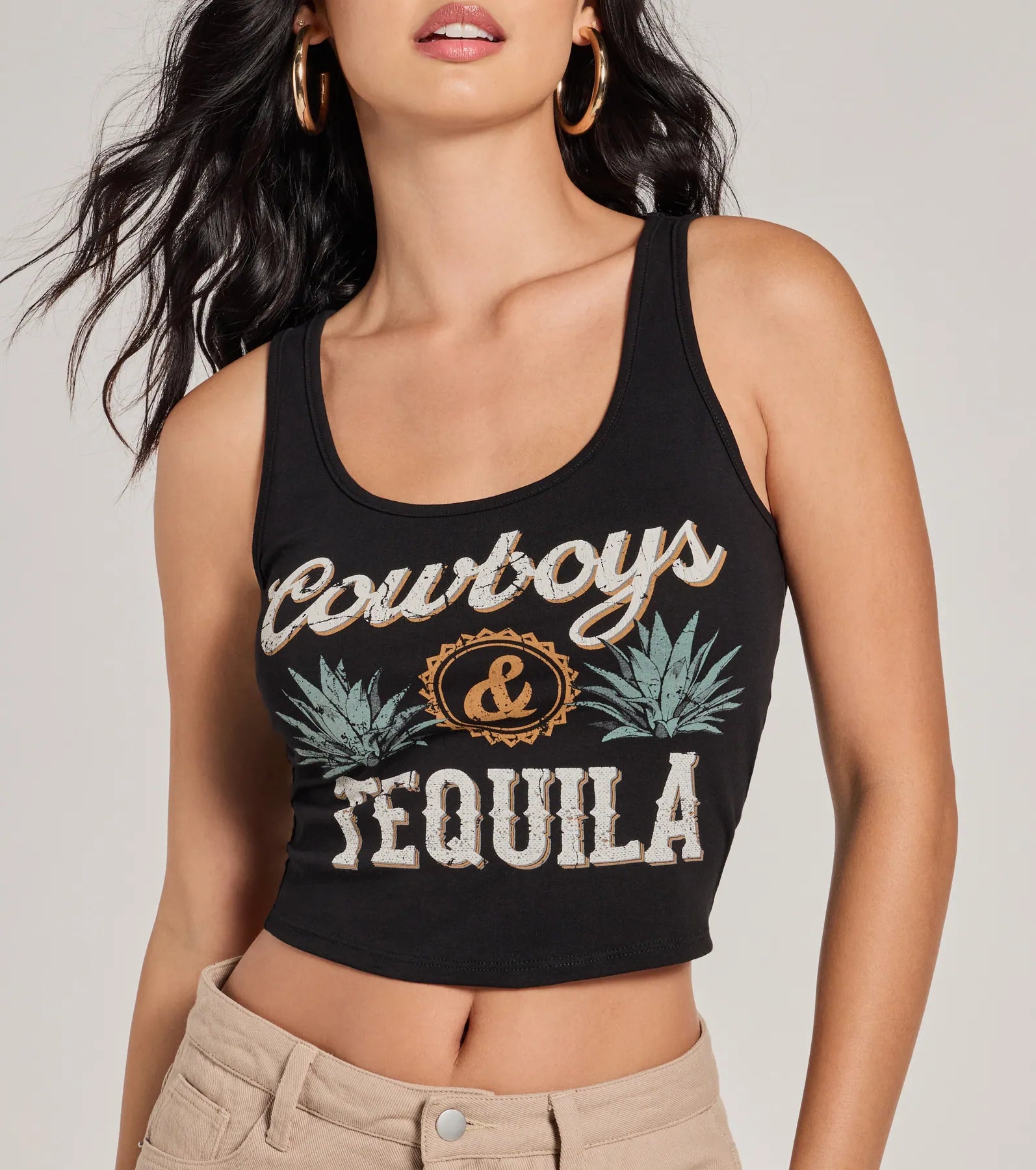 Cowboys And Tequila Sleeveless Graphic Crop Top - Image 4