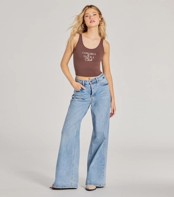 Cowgirls And Tequila Crop Graphic Tank Top - Image 3