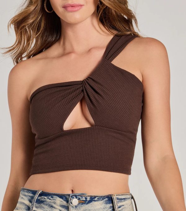 Here To Slay One-Shoulder Cutout Knit Crop Top - Image 8