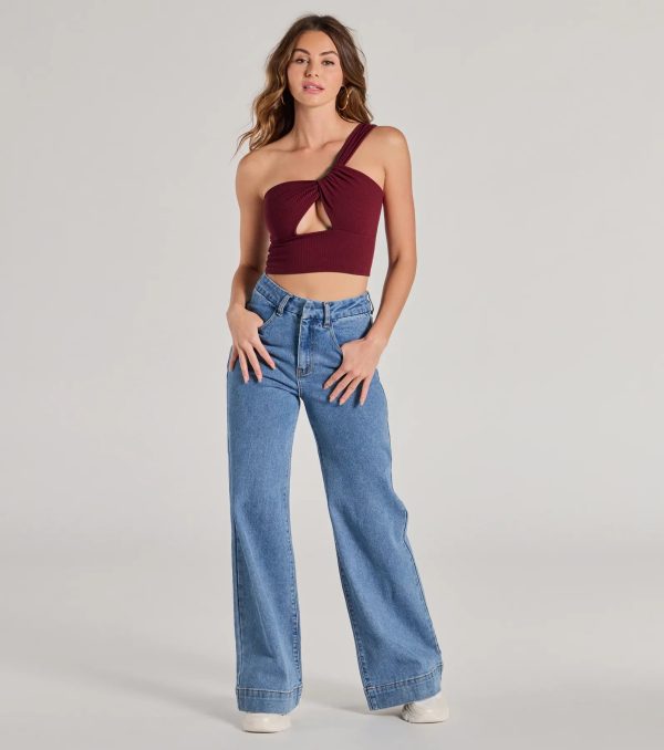 Here To Slay One-Shoulder Cutout Knit Crop Top - Image 3